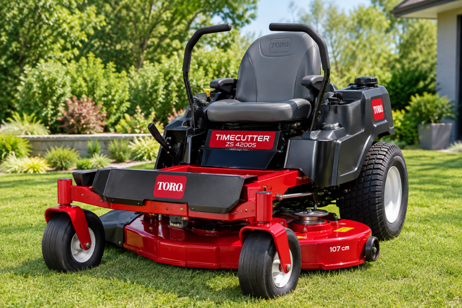 Toro TimeCutter Mower in Landscaped Yard